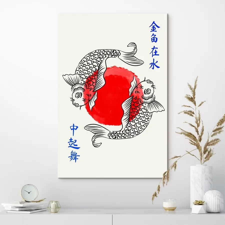  Schilderijen Twee decoratieve vissen rond een rode cirkel s48033