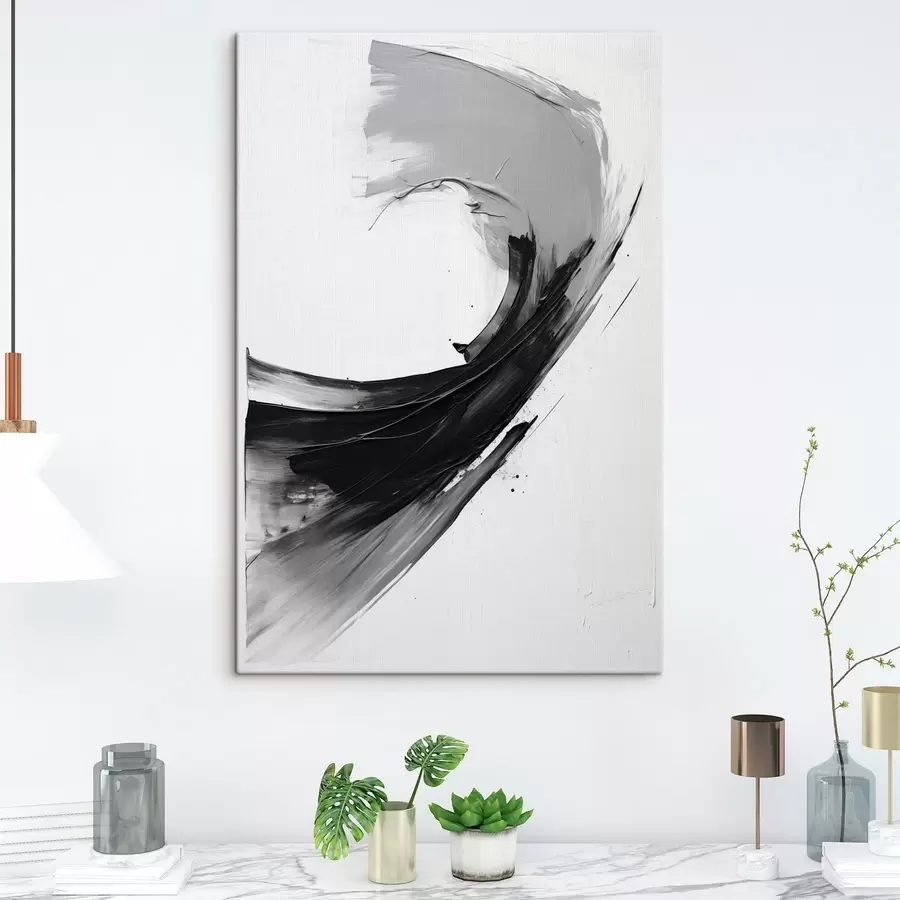  Schilderijen Abstracte zwarte penseelstreek op een witte achtergrond s48326