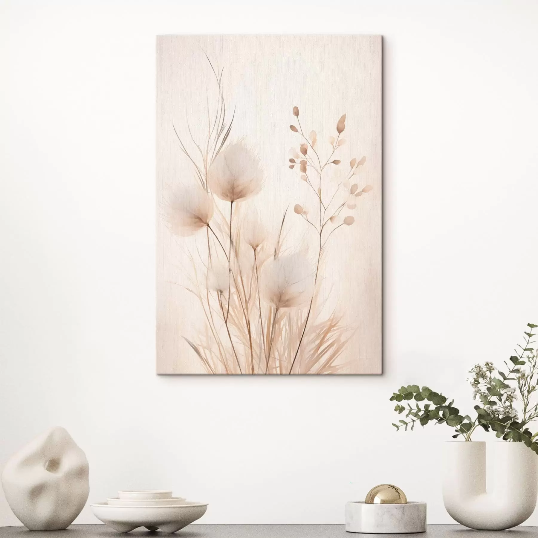  Schilderijen Fijne veldplanten in beige tinten s48346