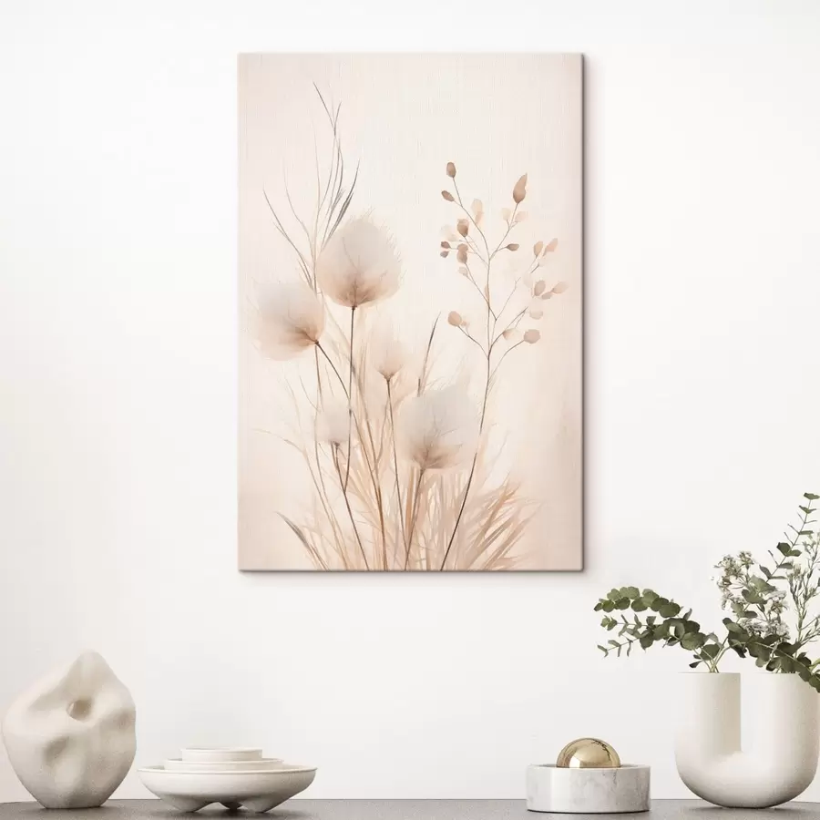  Schilderijen Fijne veldplanten in beige tinten s48346