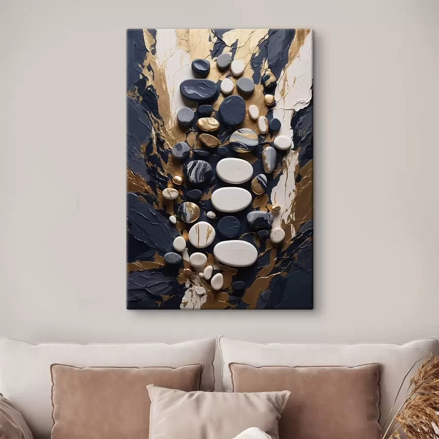  Schilderijen Compositie van abstracte stenen in donkerblauwe tinten s48357