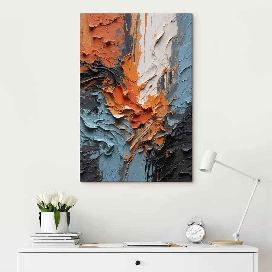  Schilderijen Heldere abstracte penseelstreken in oranje- en blauwtinten s48359