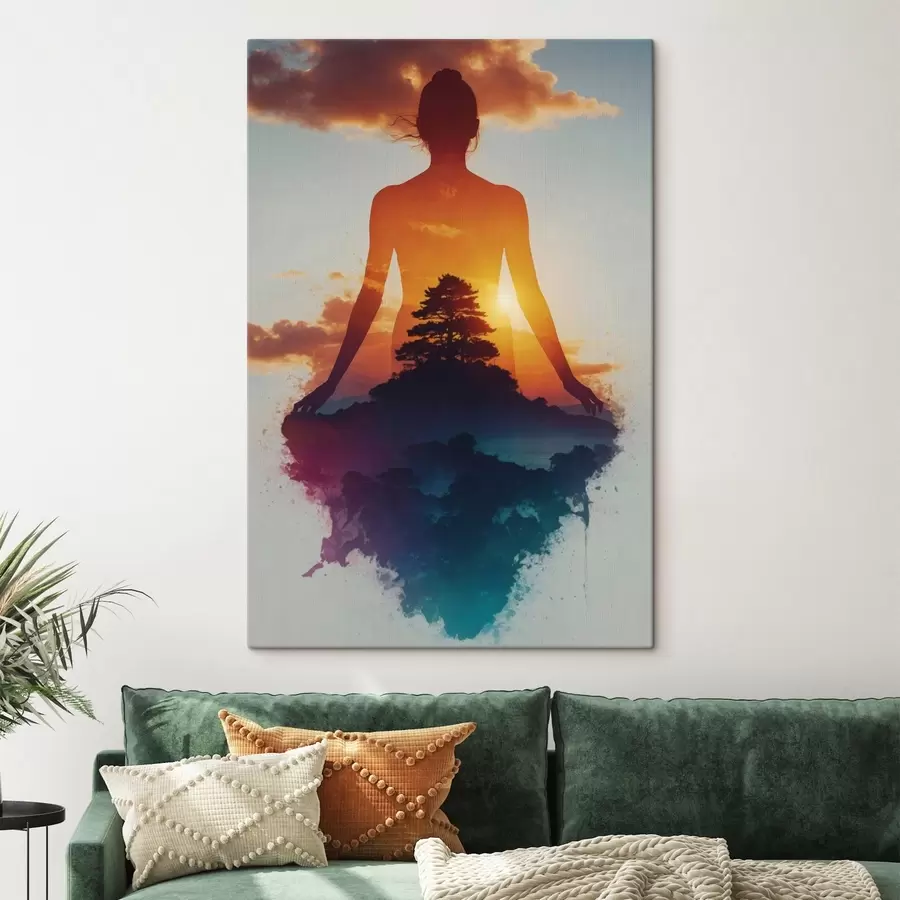  Schilderijen Menselijk silhouet tegen een achtergrond van een zonsondergang s48364