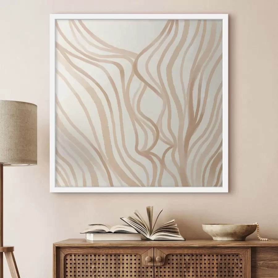 Fotobehang Abstracte golvende lijnen in beige tinten f48027