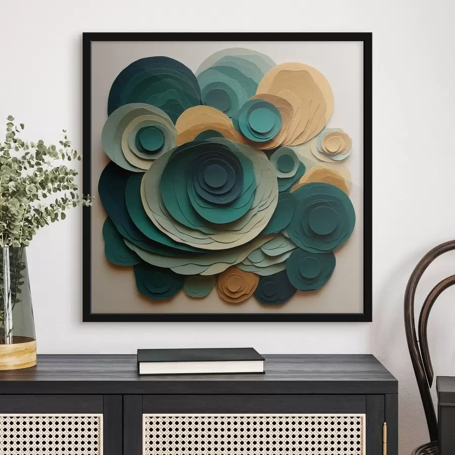 Fotobehang Gelaagde papieren cirkels in groene en beige tinten f48332