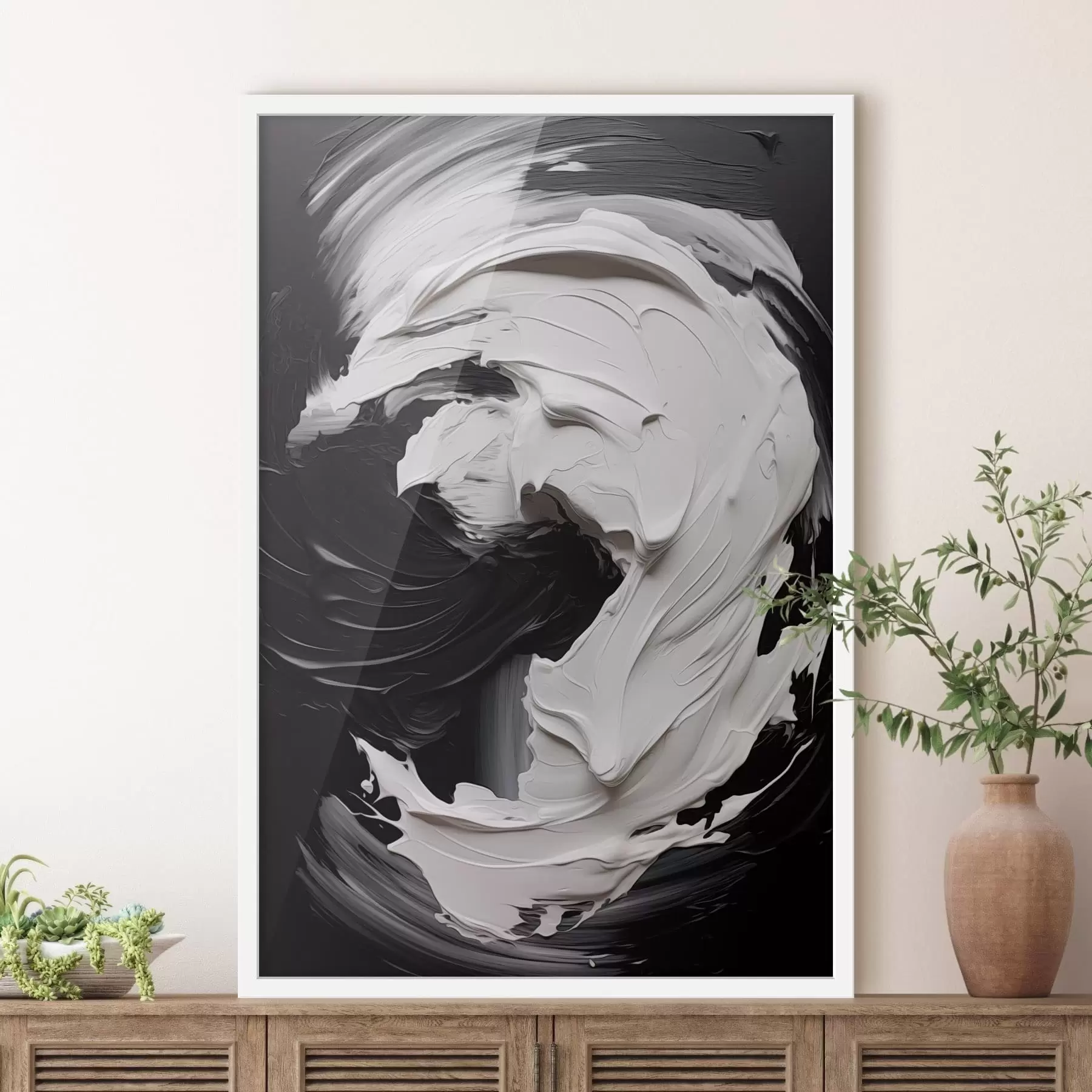  Schilderijen Abstracte zwart-witte streken met textuur f48333