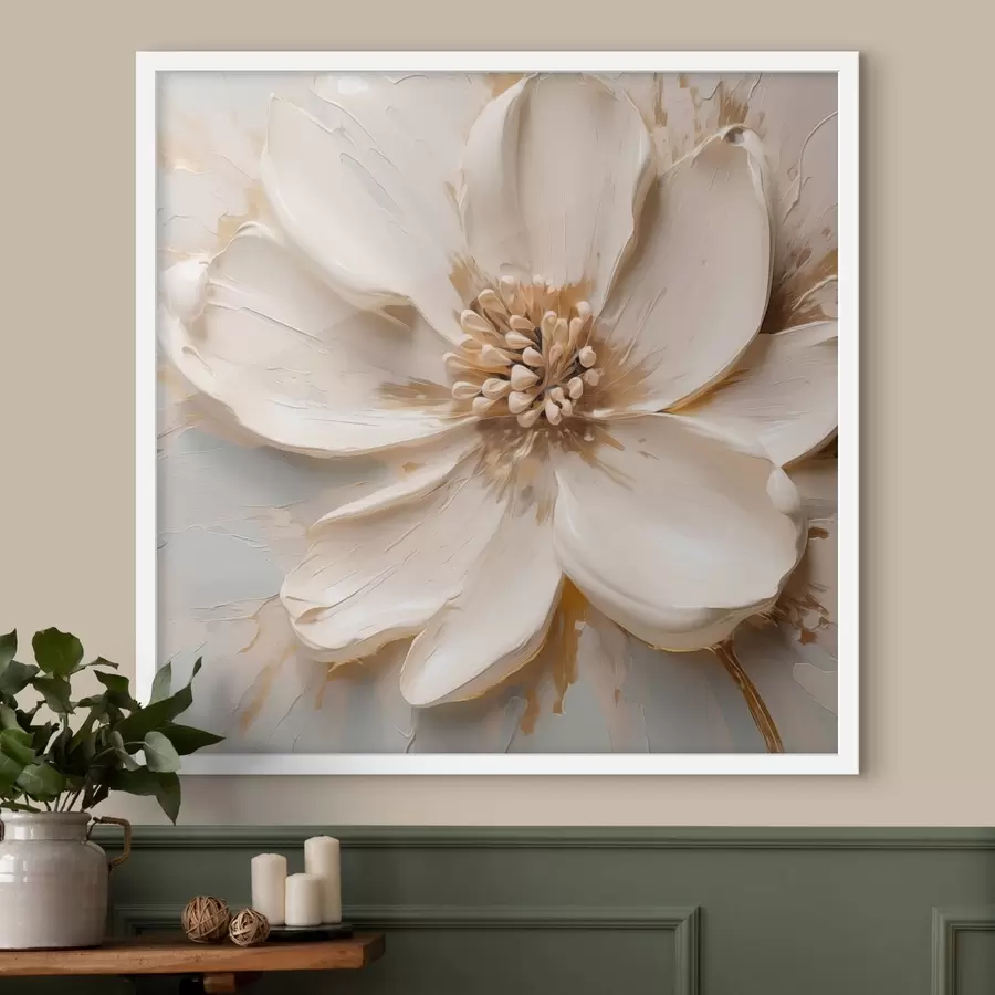 Fotobehang Witte bloem met structuur in zachte tinten f48339