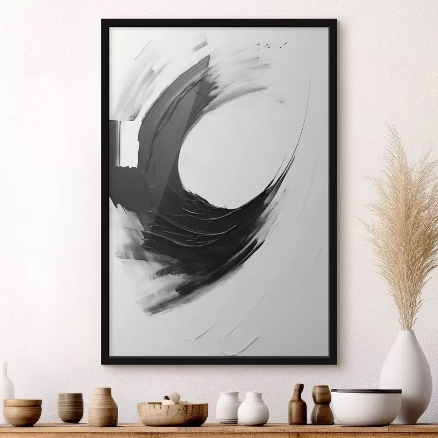 Fotobehang Abstracte zwarte penseelstreek op een lichte achtergrond f48340