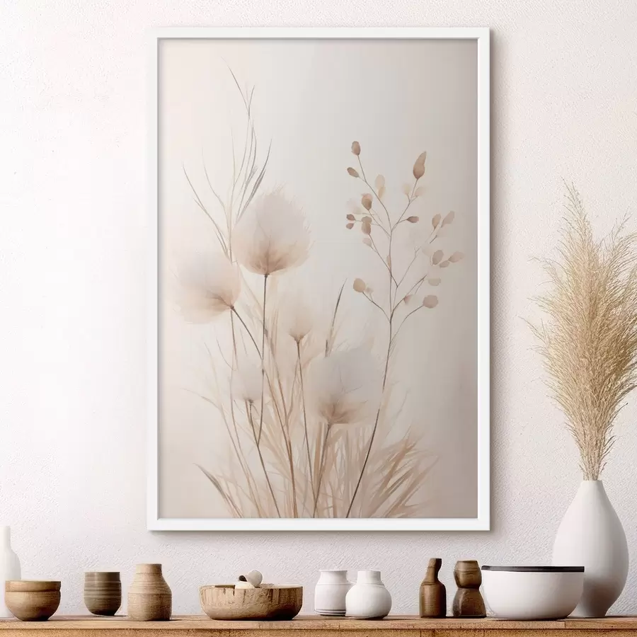 Fotobehang Fijne veldplanten in beige tinten f48346