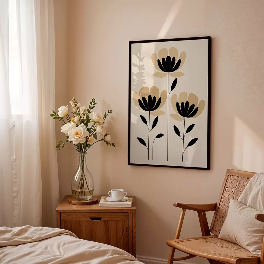 Fotobehang Minimalistische bloemen in zwart en beige f48353