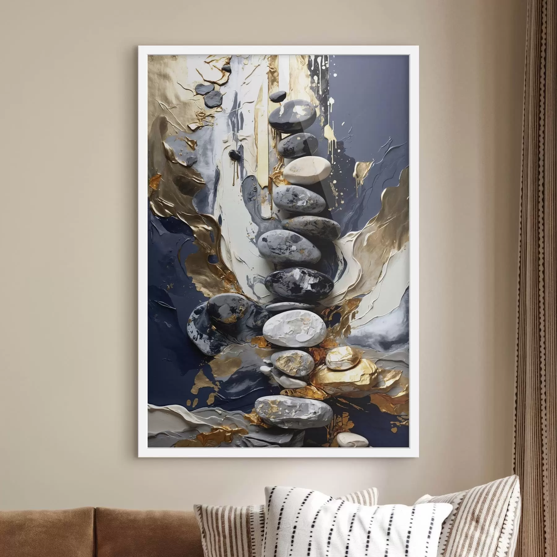 Fotobehang Abstracte compositie met stenen en gestructureerde penseelstreken f48362