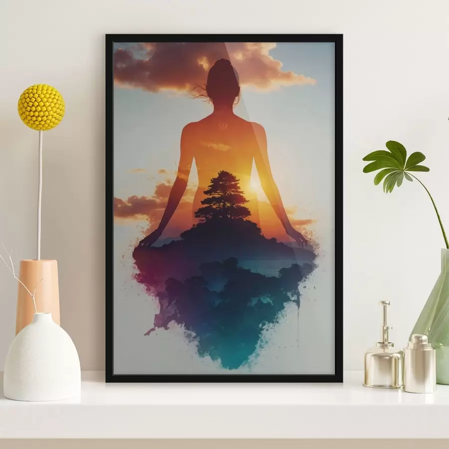 Fotobehang Menselijk silhouet tegen een achtergrond van een zonsondergang f48364