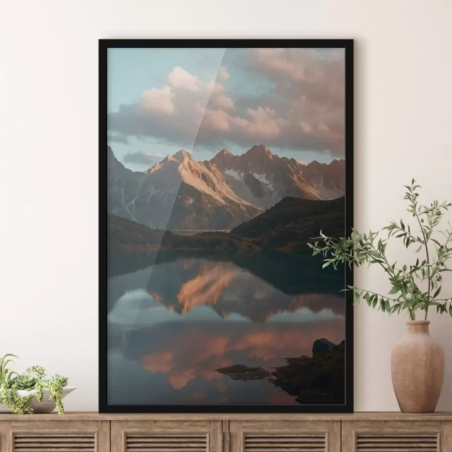 Fotobehang Berglandschap met weerspiegeling in het meer f48493