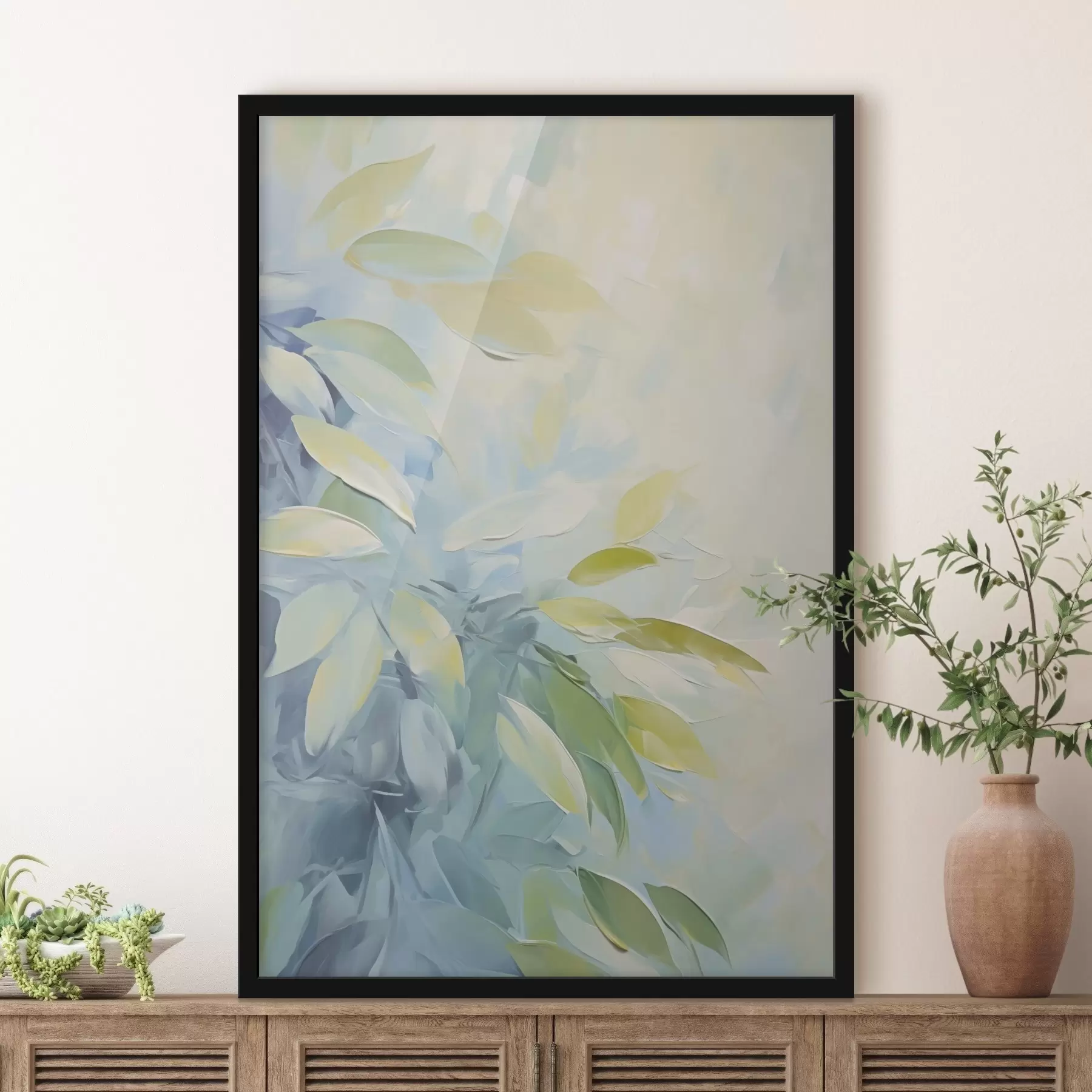 Fotobehang Abstracte kunst met planten: een imitatie van de schilderkunst f48500