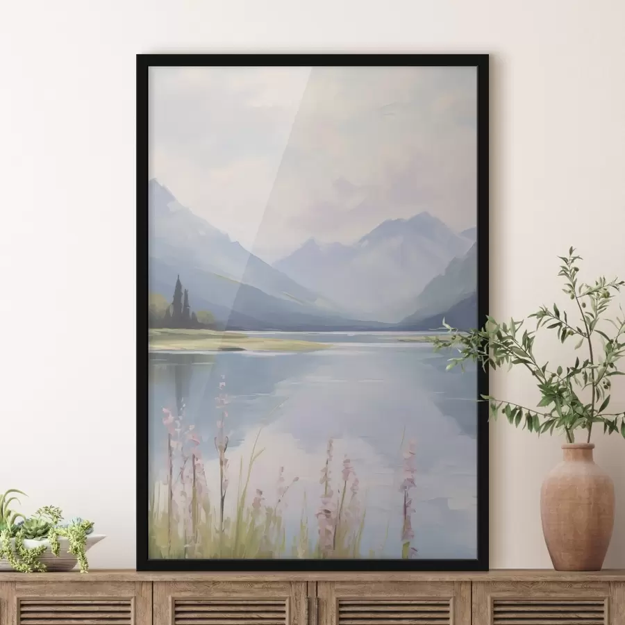 Fotobehang Meer in de buurt van de bergen imitatie van het schilderij f48503