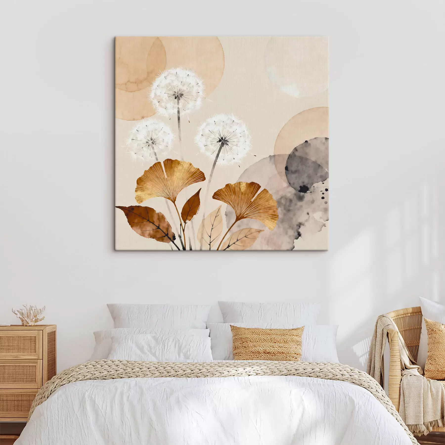  Schilderijen Abstracte afbeeldingen van paardenbloemen en ginkgobladeren s48279