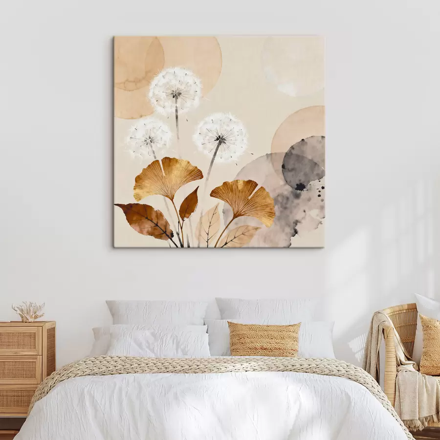  Schilderijen Abstracte afbeeldingen van paardenbloemen en ginkgobladeren s48279