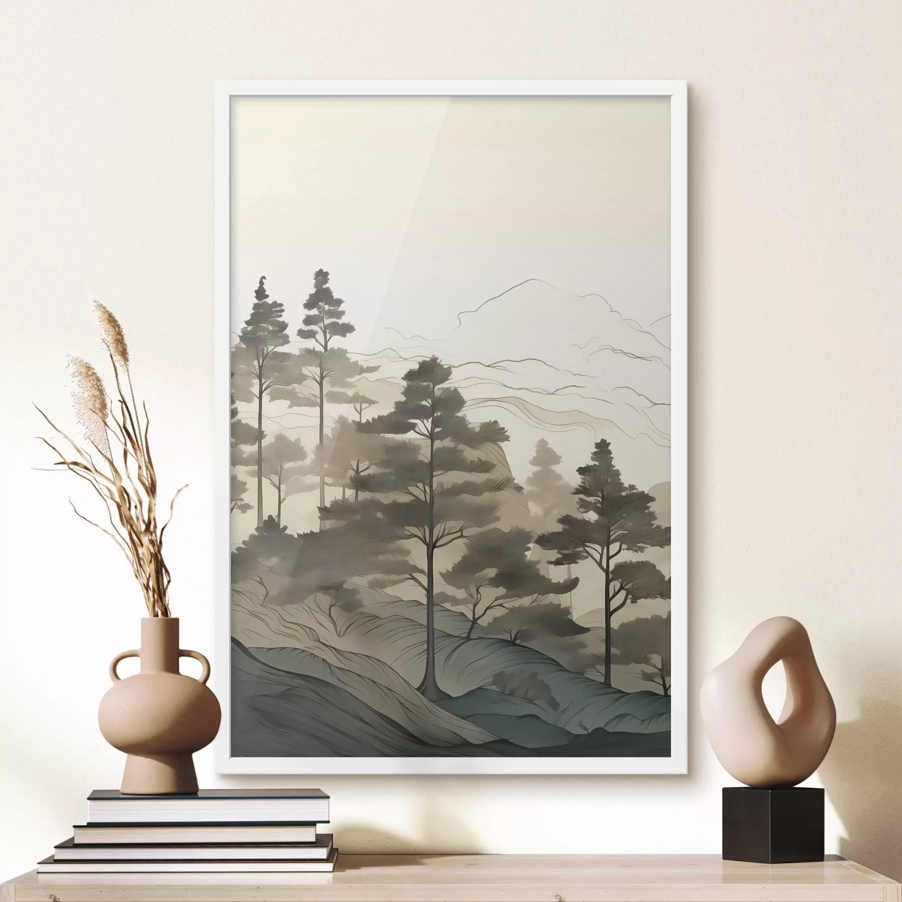 Fotobehang Mistig bos bij zonsopgang f48539