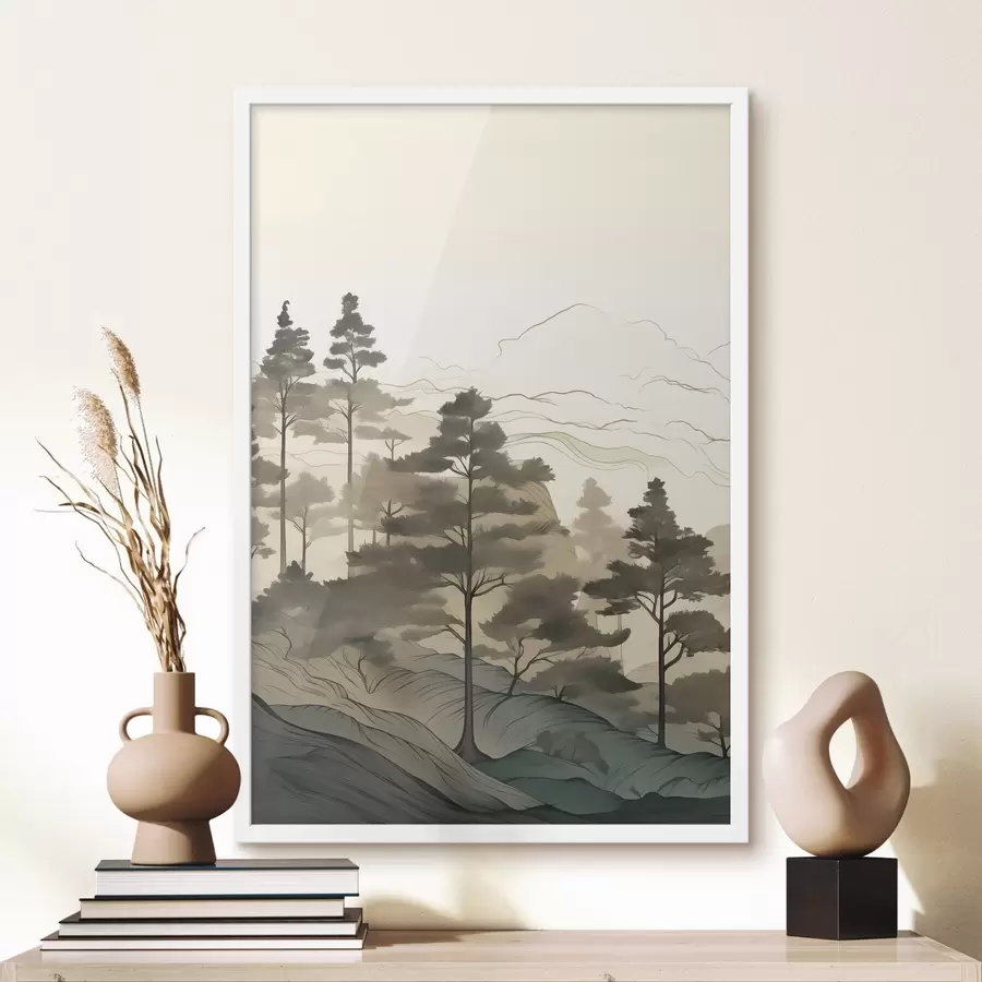 Fotobehang Mistig bos bij zonsopgang f48539