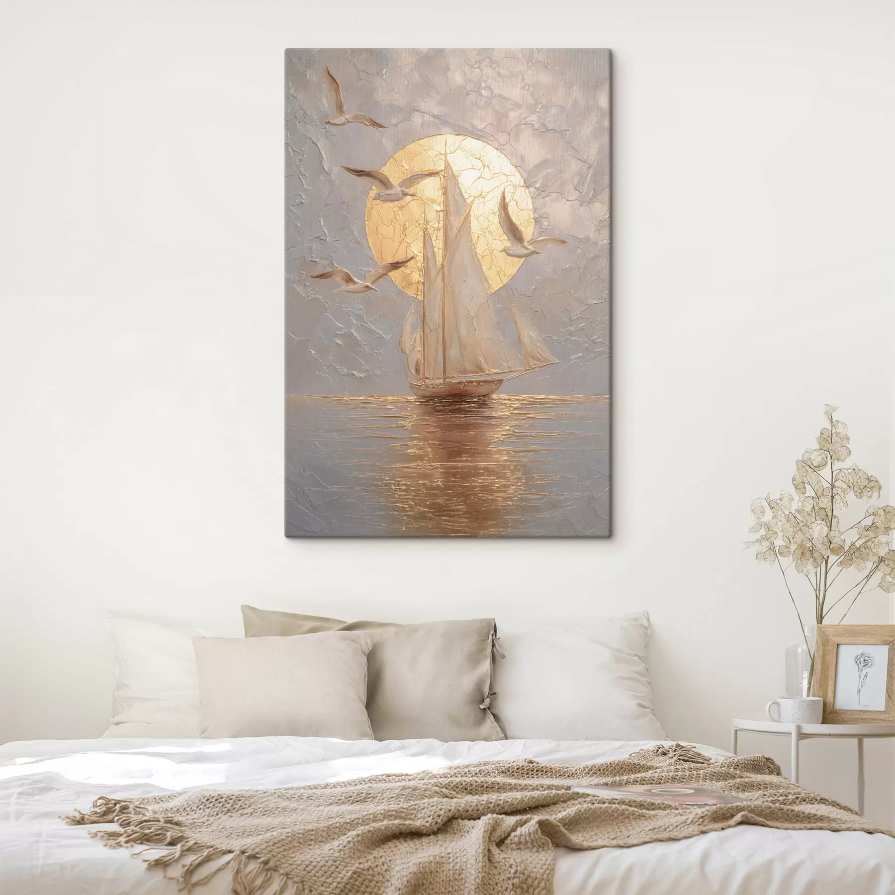 Fotobehang een schip bij zonsondergang in impasto-stijl s48556