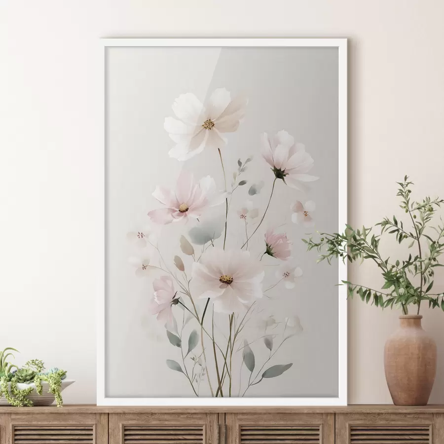 Fotobehang een verfijnd decoratief arrangement van bloemen en bladeren f48533