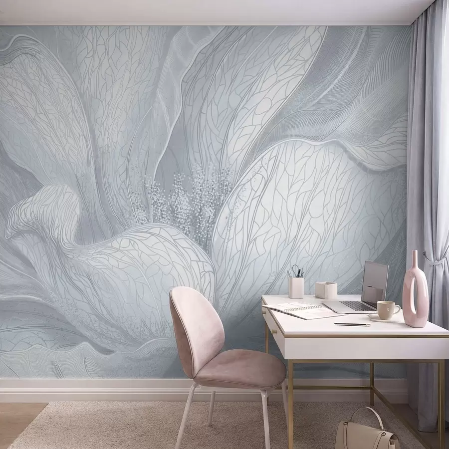 Fotobehang Abstracte bloem in koele blauwtinten w05119v2