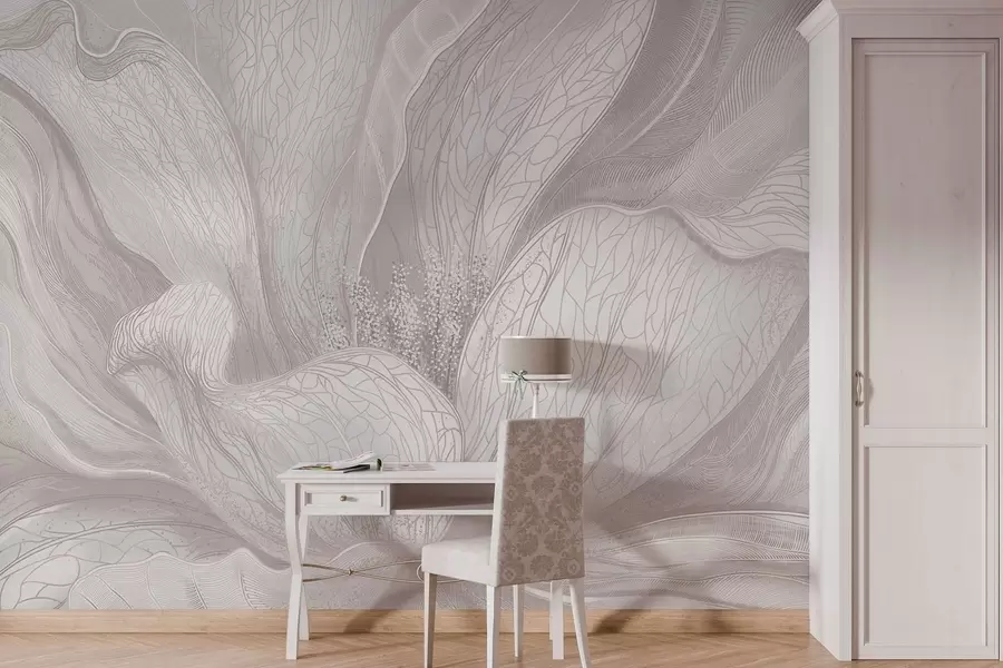 Fotobehang Lichte, abstracte bloem met vloeiende lijnen w05119v3