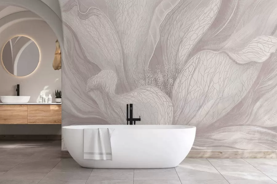 Fotobehang Lichte, abstracte bloem met vloeiende lijnen w05119v3