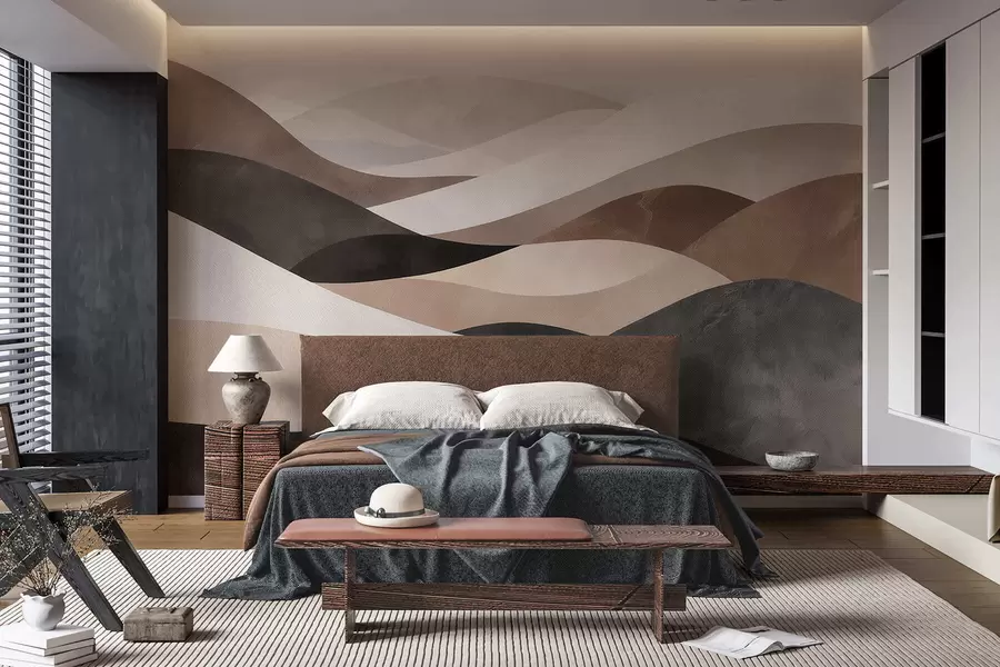 Fotobehang Abstracte golven in zandkleurige beige tinten w09792