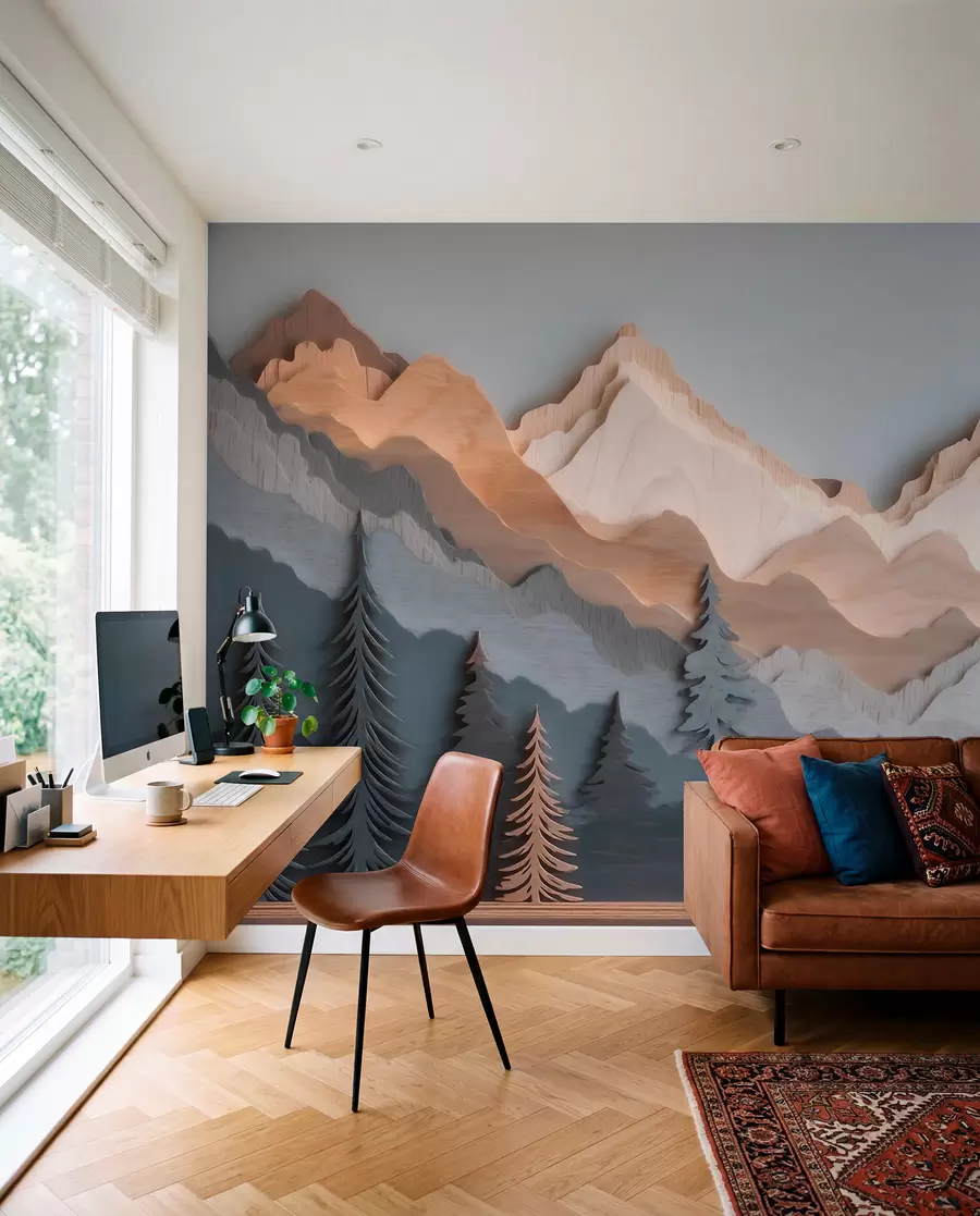 Fotobehang Berglagen als houtsnijwerk w09793