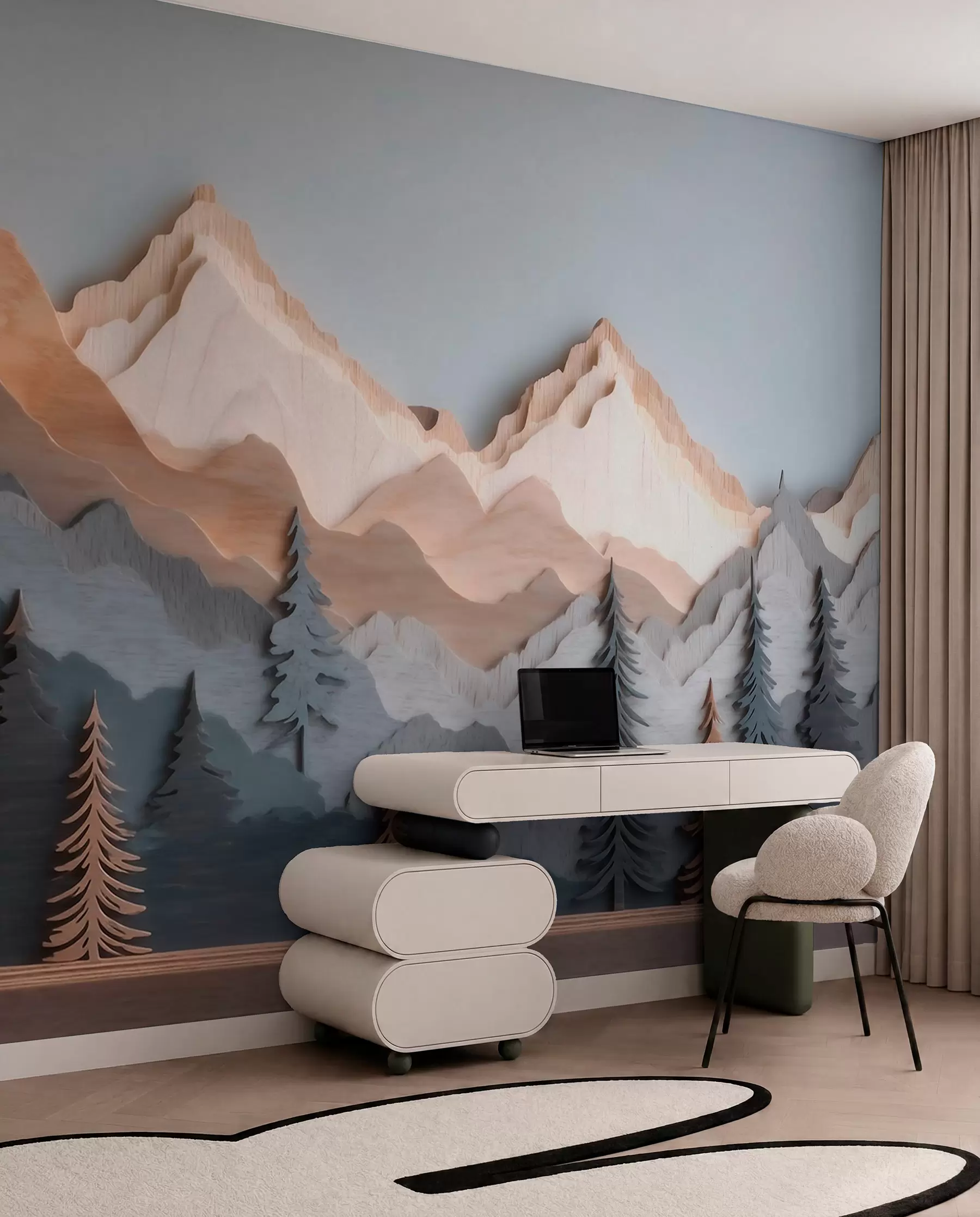 Fotobehang Berglagen als houtsnijwerk w09793