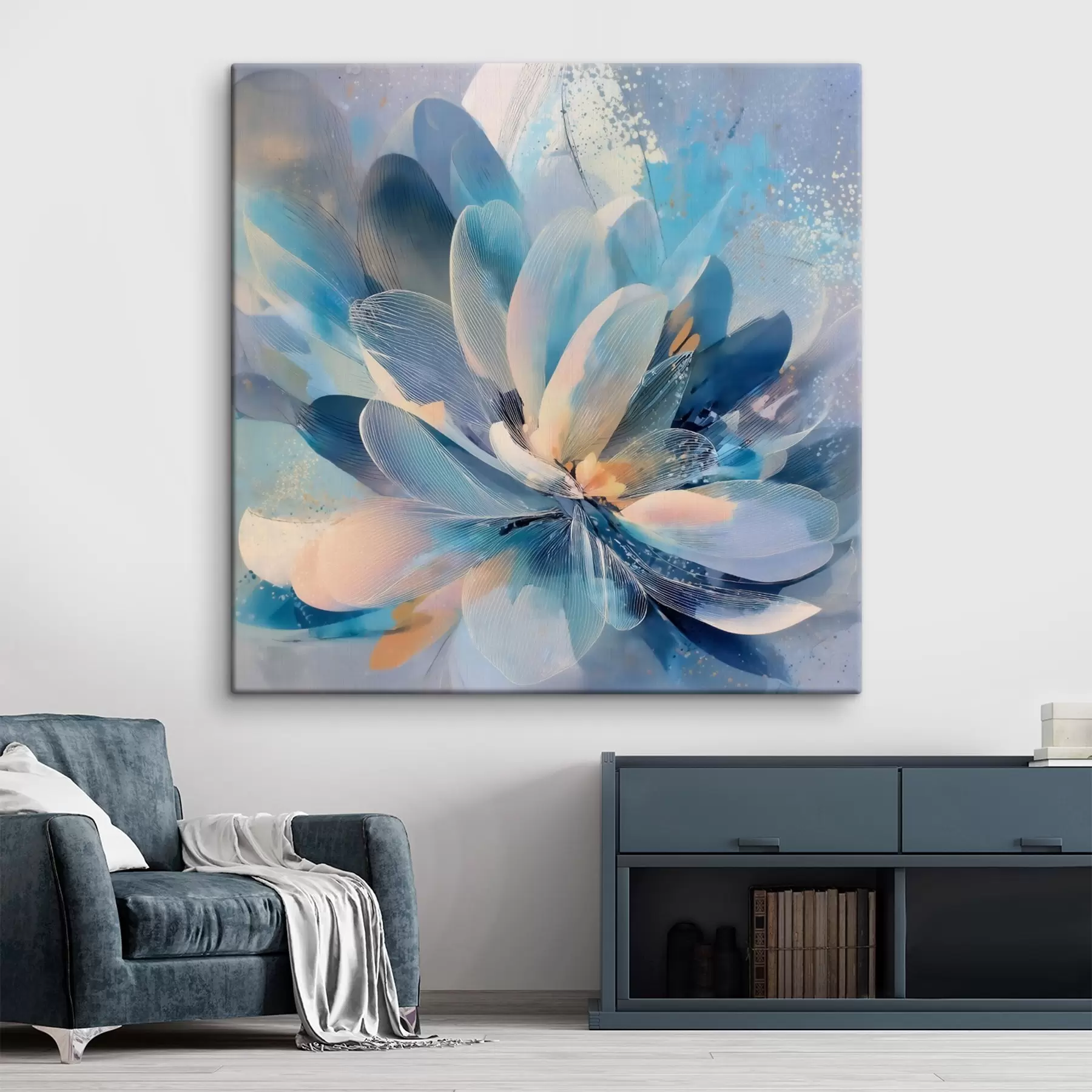  Schilderijen Abstracte bloem in koele tinten in de stijl van een kunstposter s48186