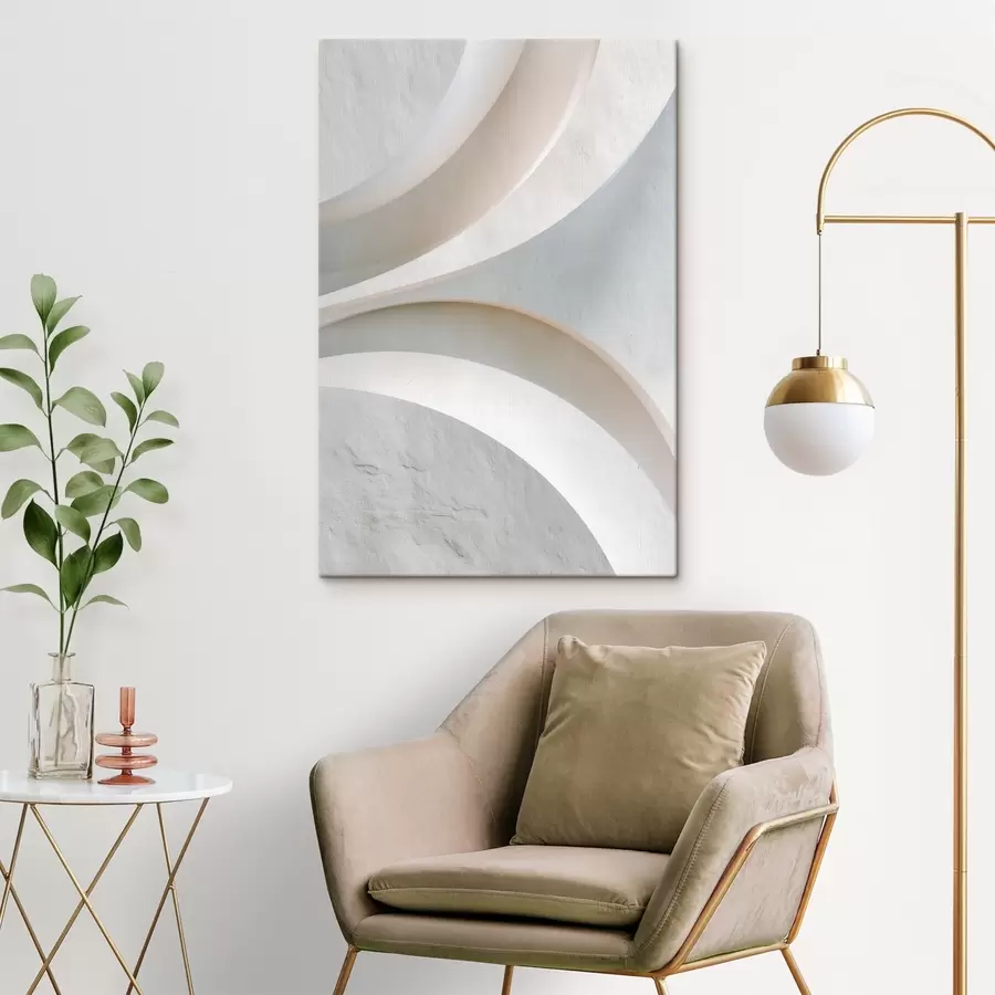  Schilderijen Decoratief paneel met driedimensionale architectonische vormen op een lichte achtergrond s48191