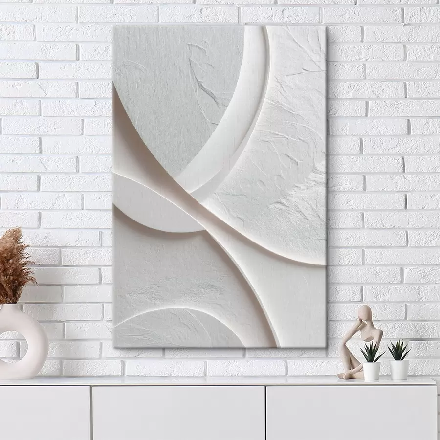  Schilderijen Decoratief paneel met vloeiende lijnen en een steenstructuur op een lichte achtergrond s48192