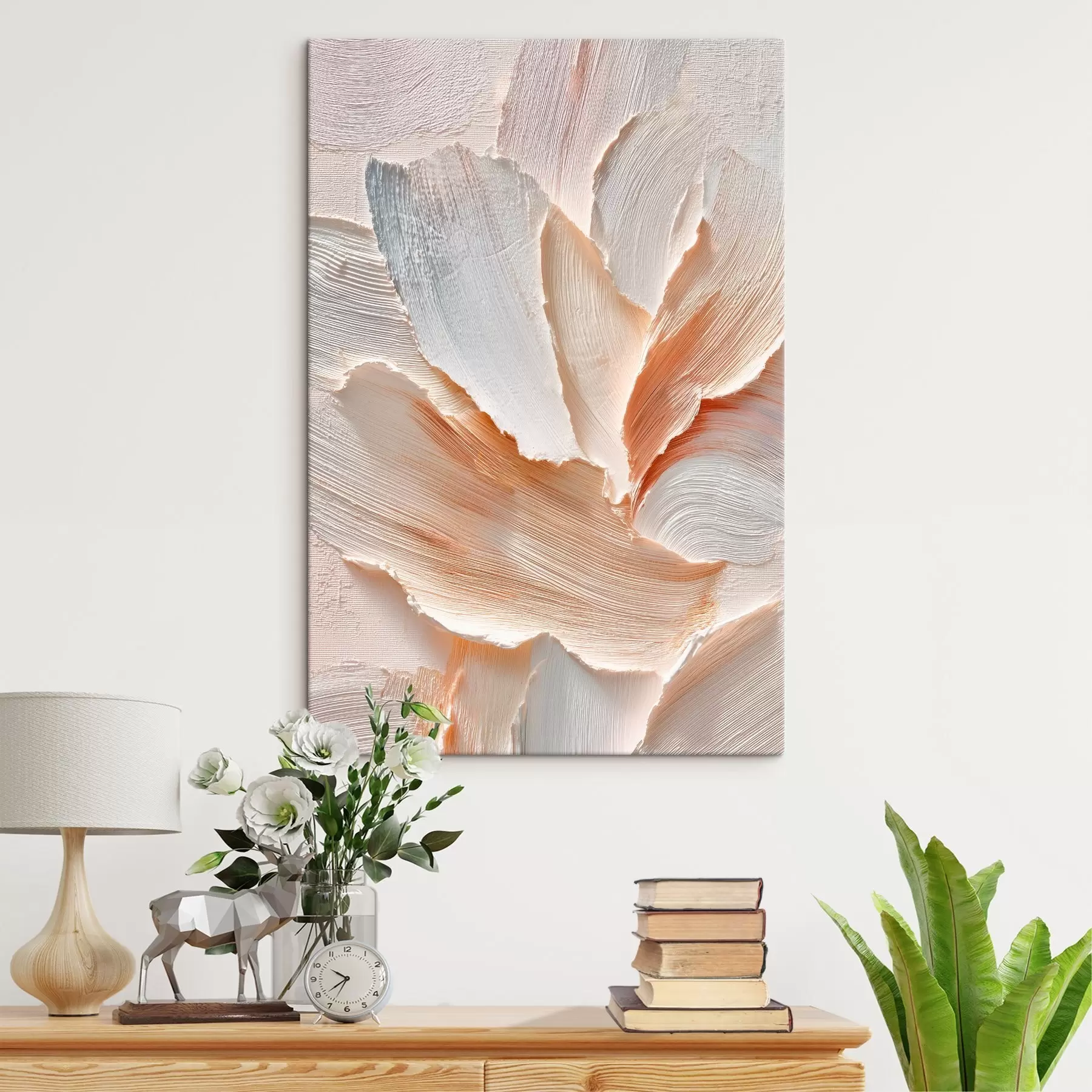  Schilderijen Abstracte compositie in lichte tinten met een uitgesproken penseelstreektextuur s48199