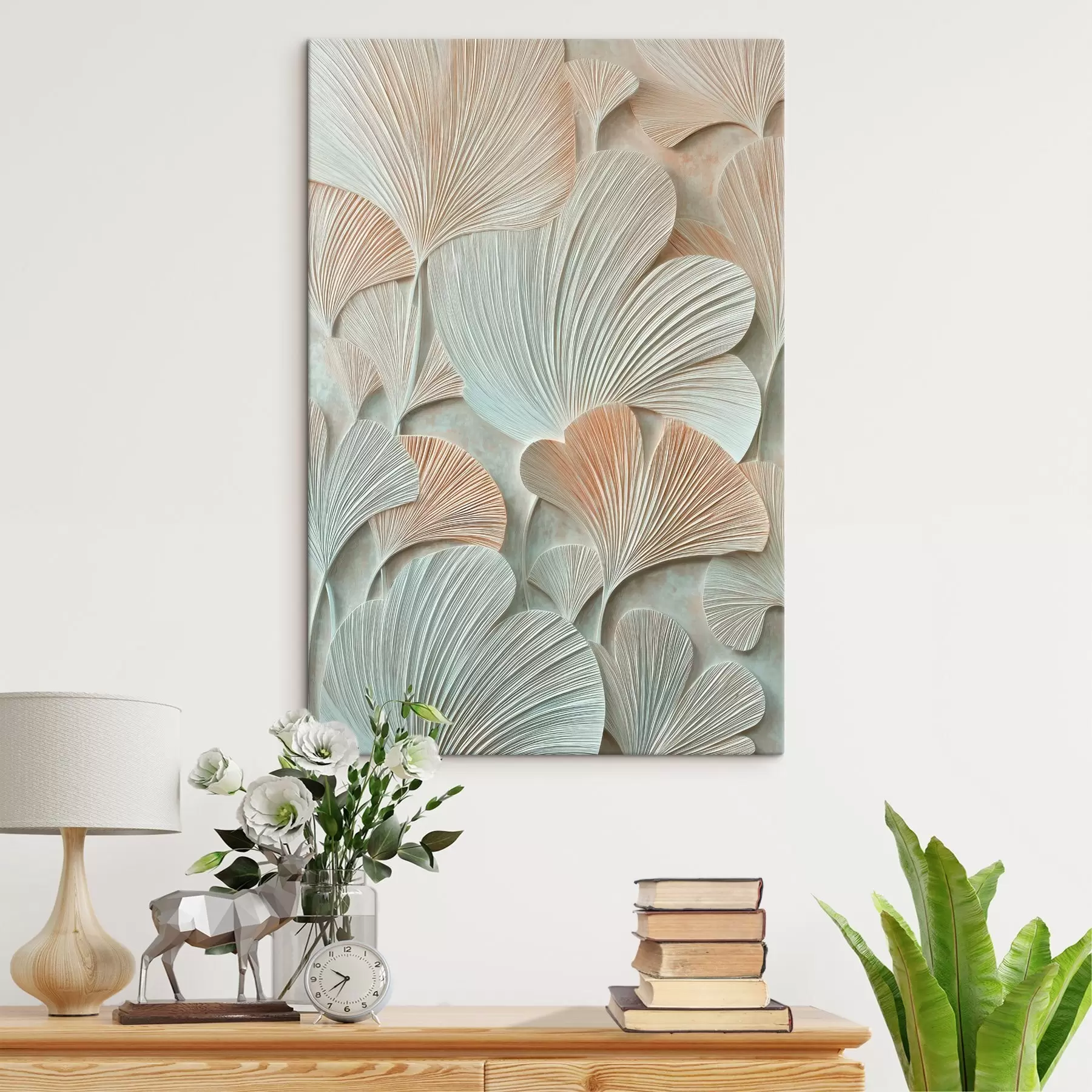  Schilderijen Gestileerde ginkgo biloba-bladeren met een volumineuze textuur in pasteltinten s48209