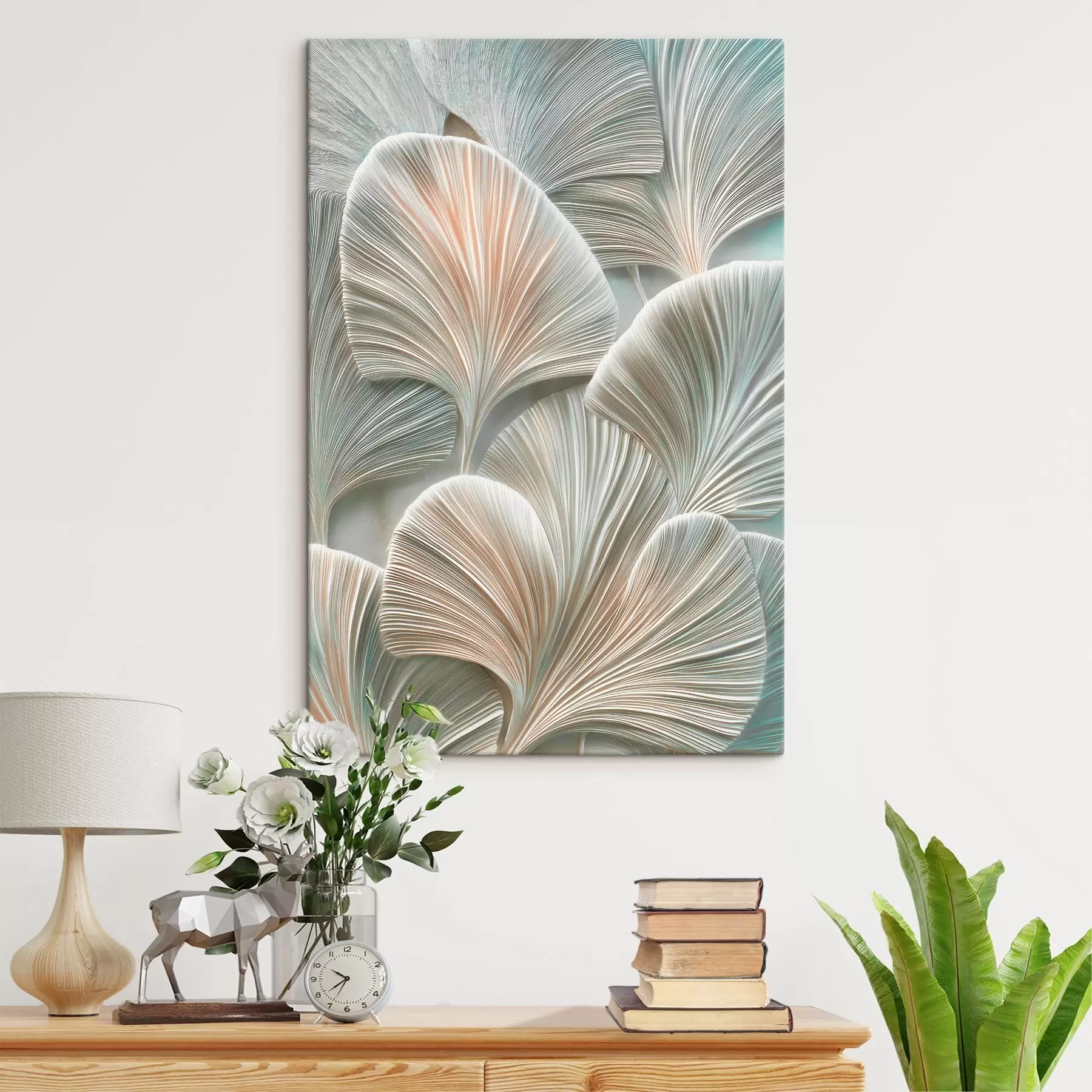  Schilderijen Kunstzinnige illustratie met reliëfbladeren in een eigentijdse bas-reliëfstijl s48210