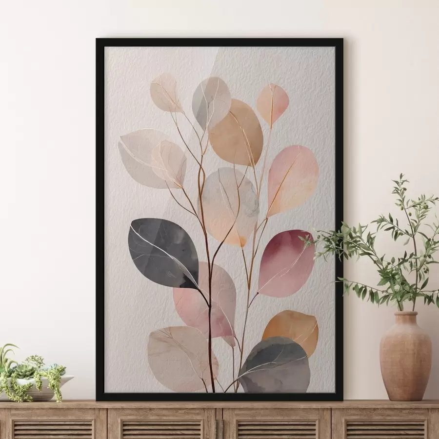 Fotobehang Abstracte tak in beige- en koraaltinten in aquarelstijl f48188