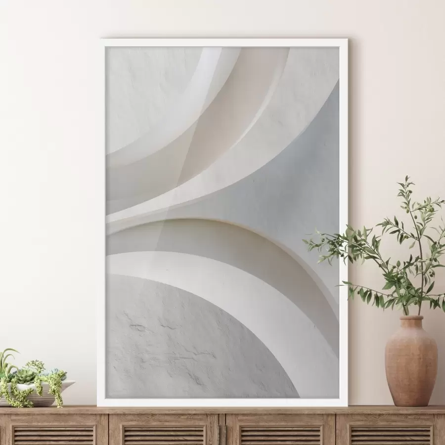 Fotobehang Decoratief paneel met driedimensionale architectonische vormen op een lichte achtergrond f48191