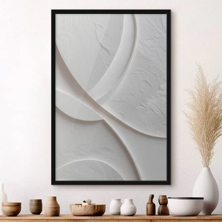 Fotobehang Decoratief paneel met vloeiende lijnen en een steenstructuur op een lichte achtergrond f48192