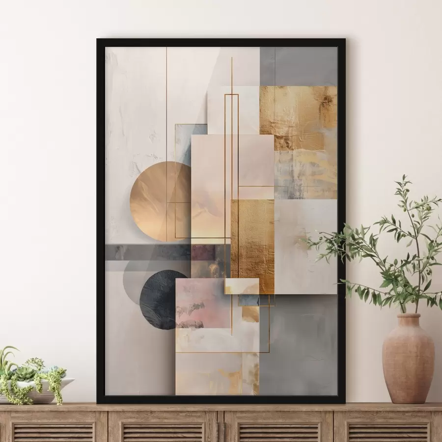 Fotobehang Een abstracte collage van geometrische vormen en elementen met textuur f48195
