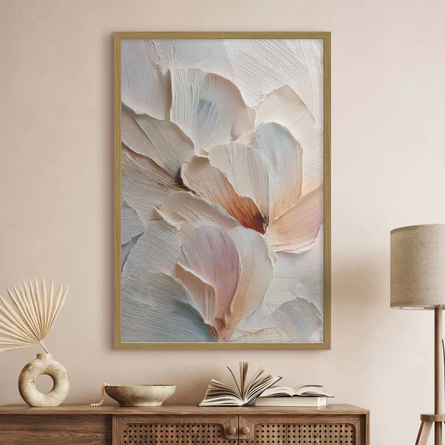 Fotobehang Gestileerde compositie met een effect van dikke penseelstreken op een lichte achtergrond f48200