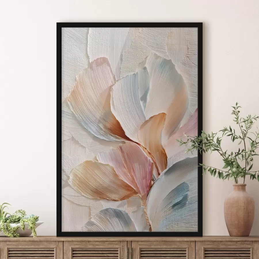 Fotobehang Gestileerde compositie met een effect van dikke penseelstreken op een lichte achtergrond f48203