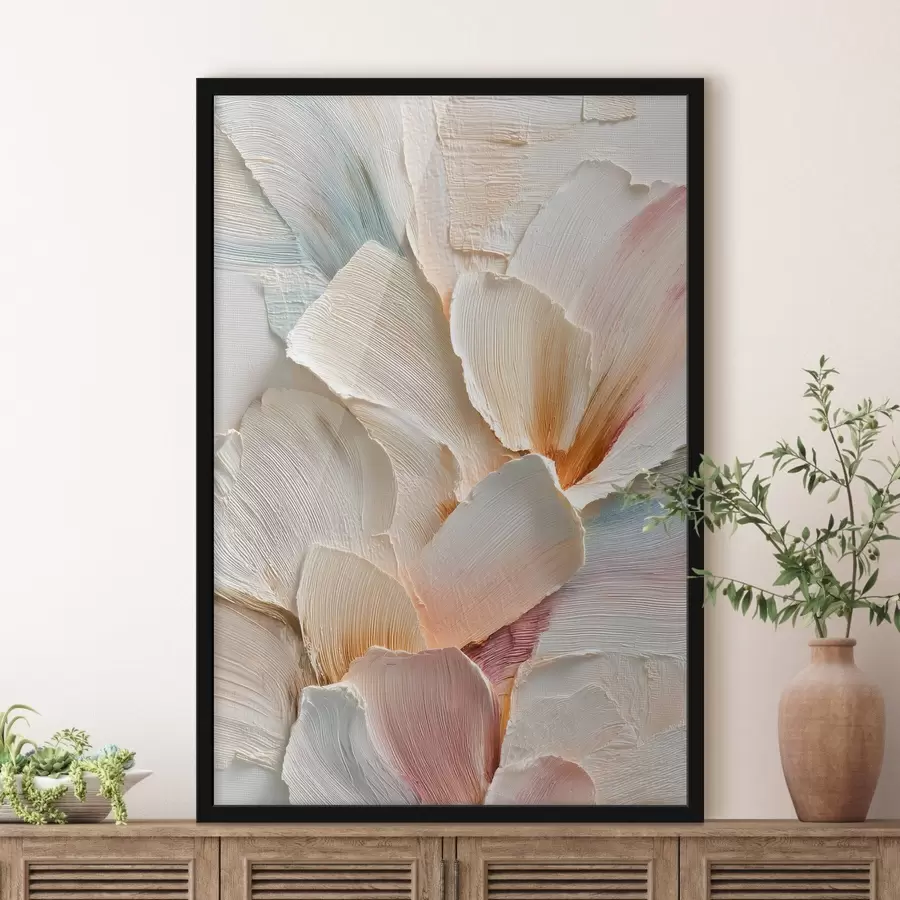 Fotobehang Abstracte bloemcompositie in lichte tinten in de stijl van een olieverfschilderij f48204