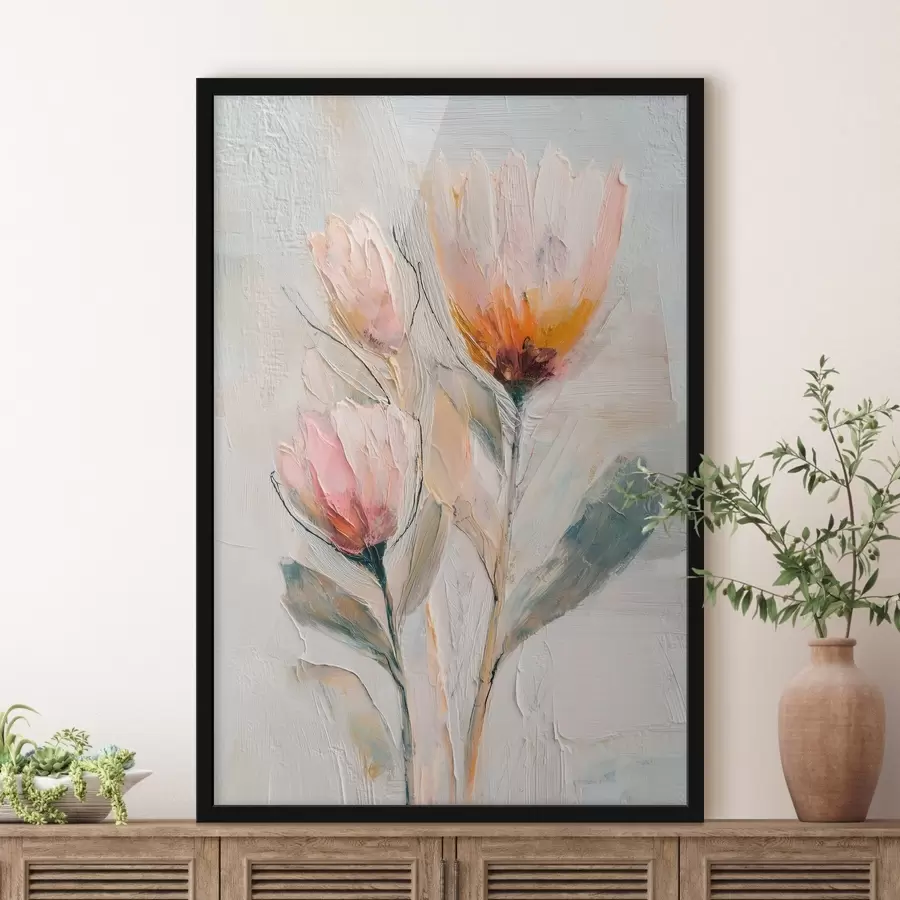 Fotobehang Boeket proteabloemen met een effect van dikke penseelstreken f48206