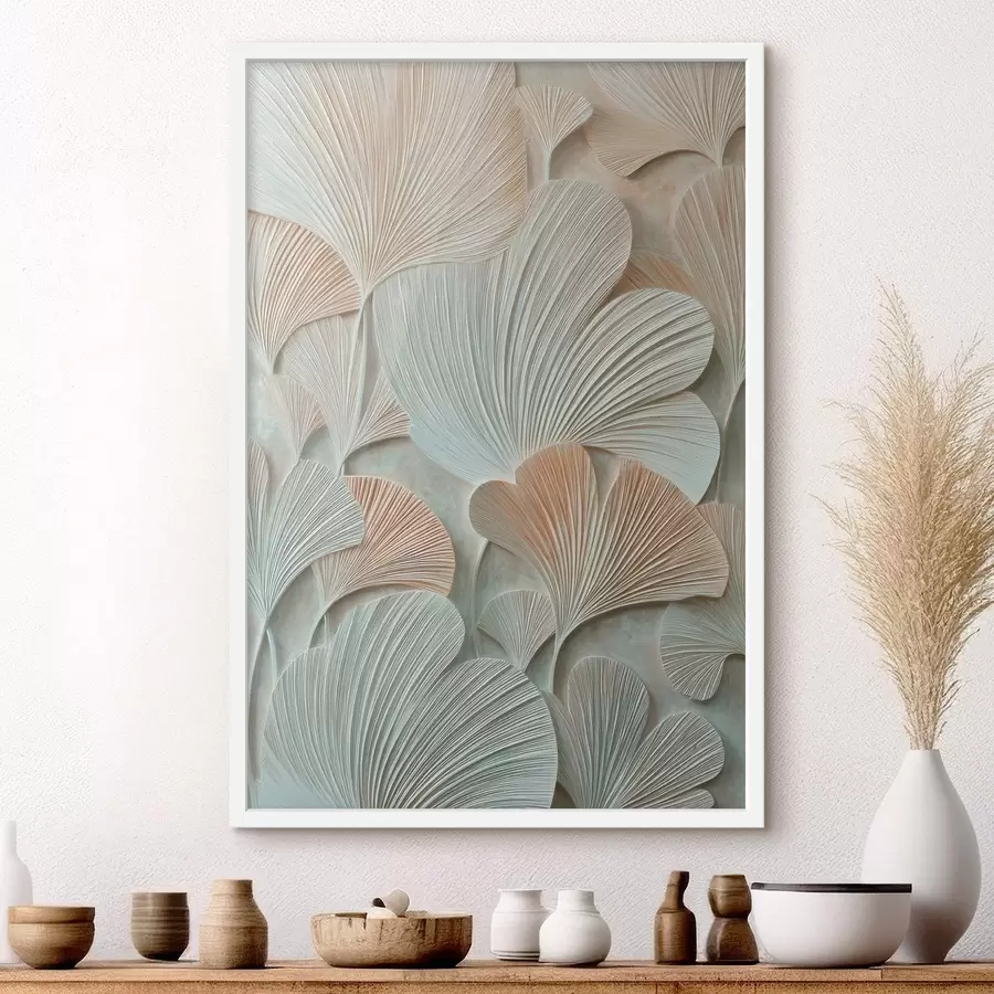 Fotobehang Gestileerde ginkgo biloba-bladeren met een volumineuze textuur in pasteltinten f48209