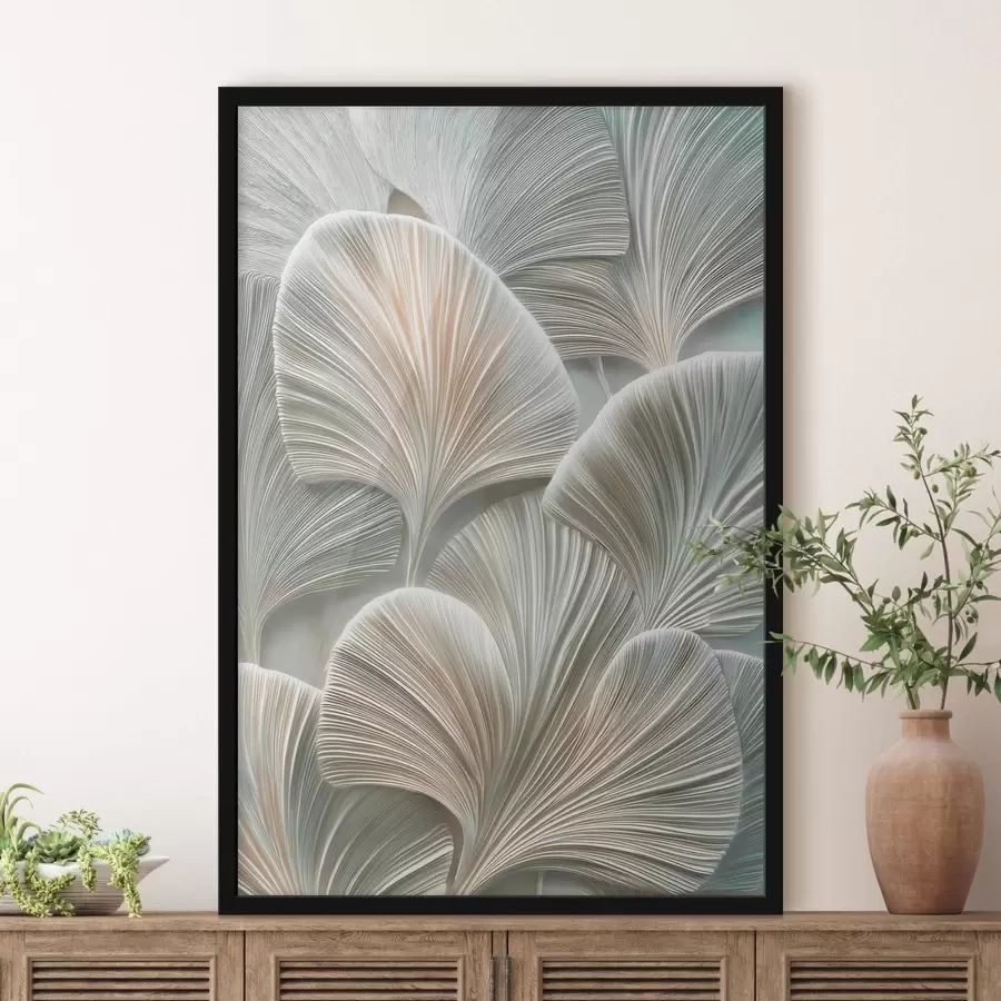 Fotobehang Kunstzinnige illustratie met reliëfbladeren in een eigentijdse bas-reliëfstijl f48210