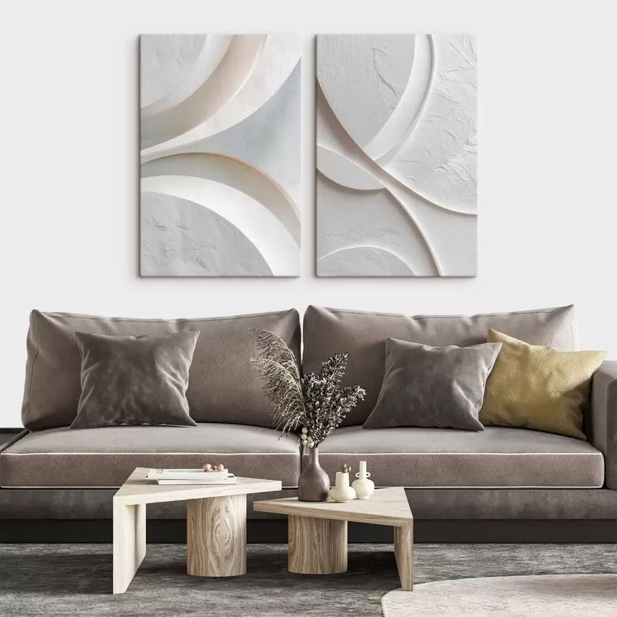  Schilderijen Abstracte compositie met vloeiende lijnen en een steenachtige textuur in een eigentijdse bas-reliëfstijl m30136