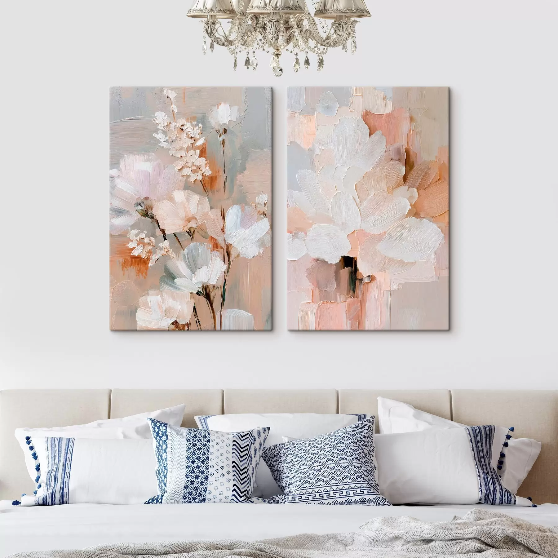  Schilderijen Abstracte, lichte bloemen met expressieve penseelstreken in een hedendaagse kunststijl m30137