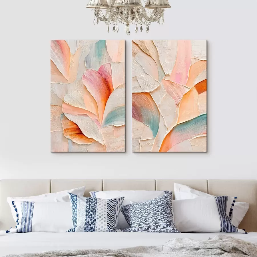  Schilderijen Decoratieve bloemblaadjes met volumineuze penseelstreken in een eigentijdse kunststijl m30139
